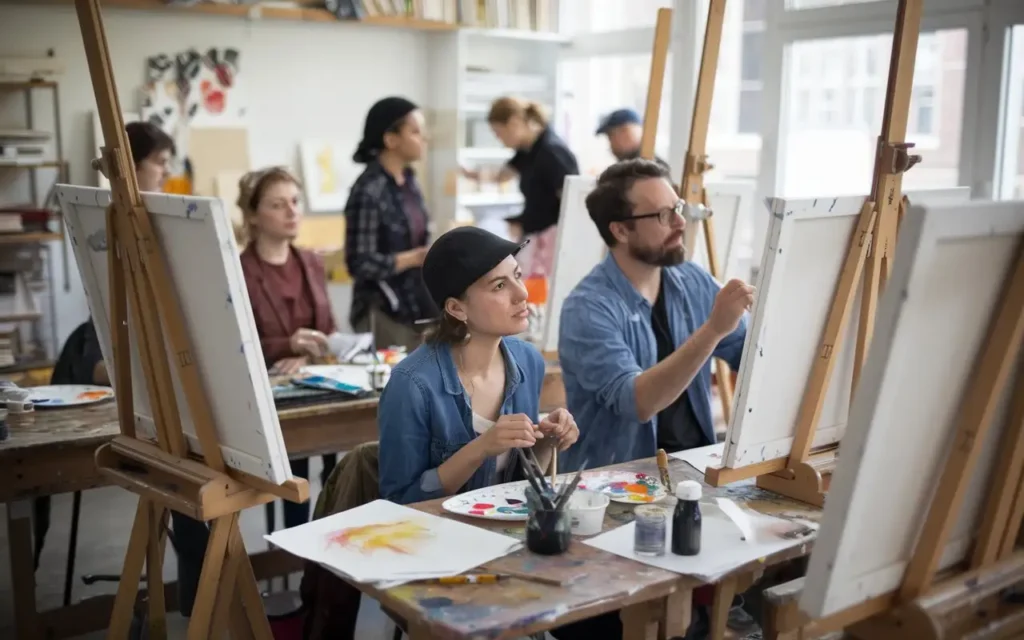 Participants in an art therapy session expressing creativity