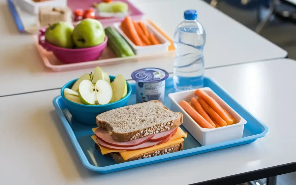 Back to school health tips nutrition image with healthy school lunch options.
