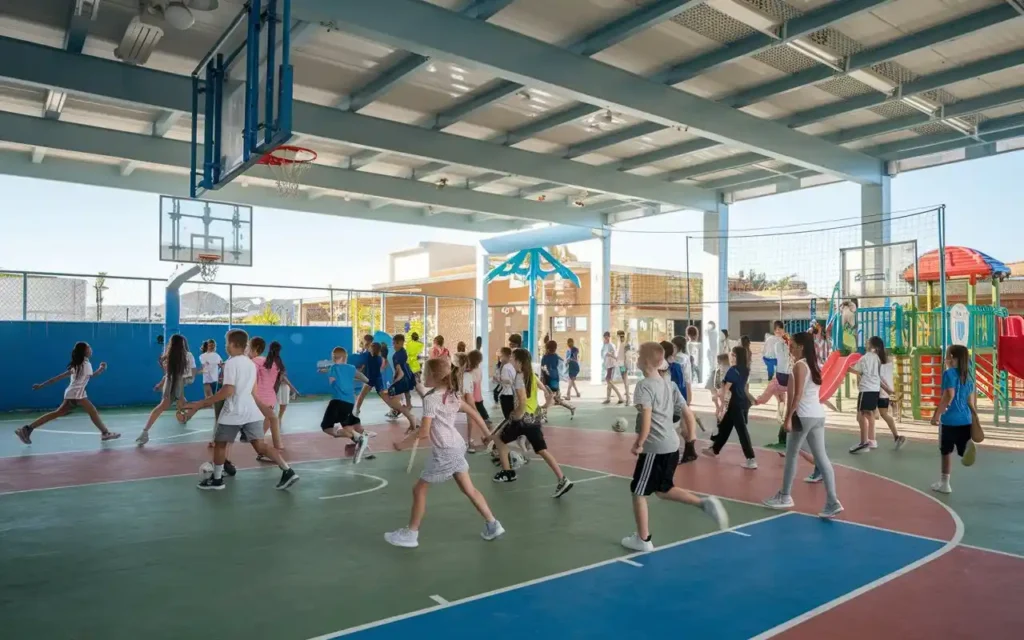 Back to school health tips physical activity image with students exercising.
