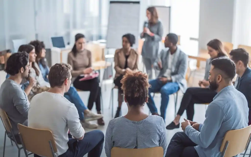 Group therapy session at a behavioral awareness center