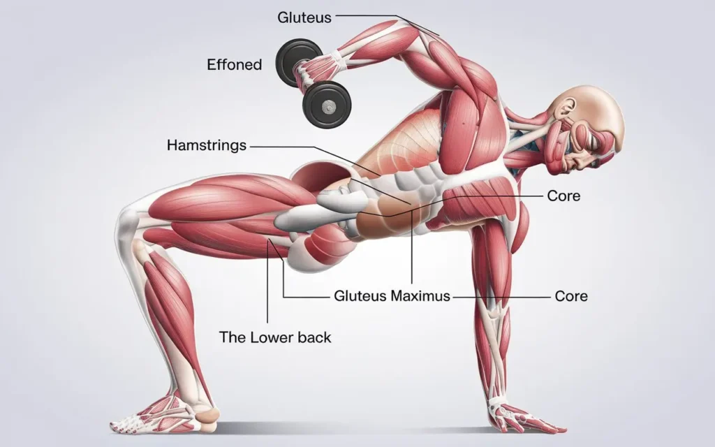 Diagram of muscles targeted by glute bridge exercise