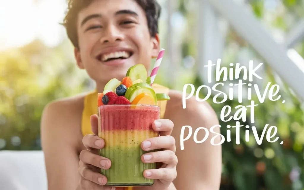 Smiling person holding a fresh smoothie