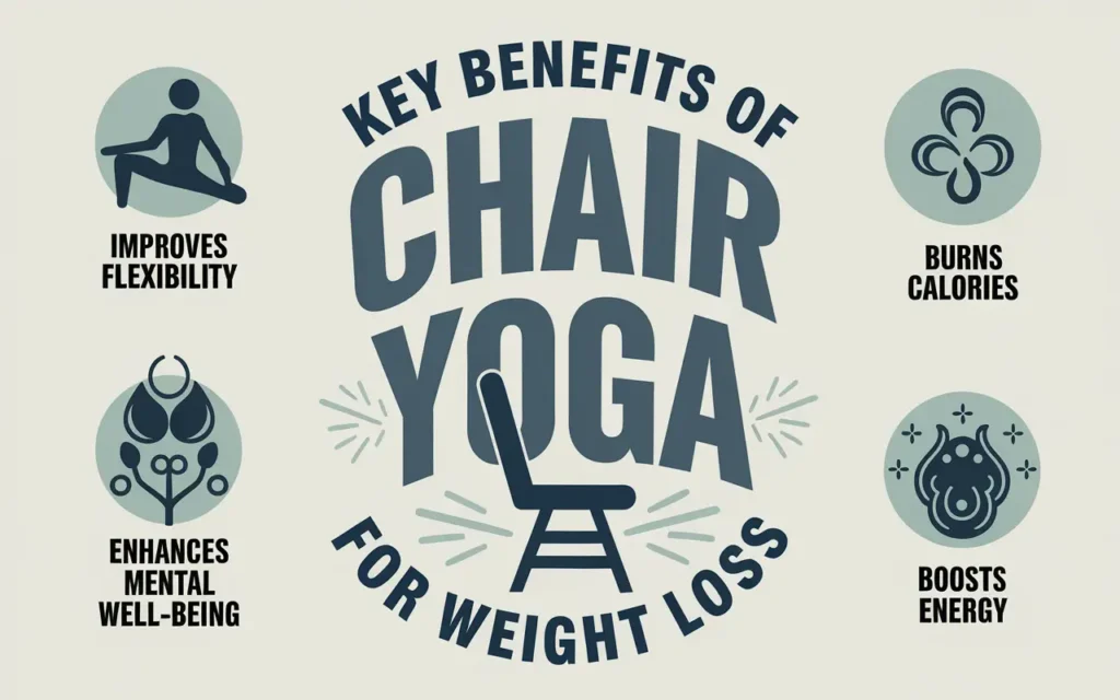 Graphic highlighting the benefits of chair yoga for weight loss
