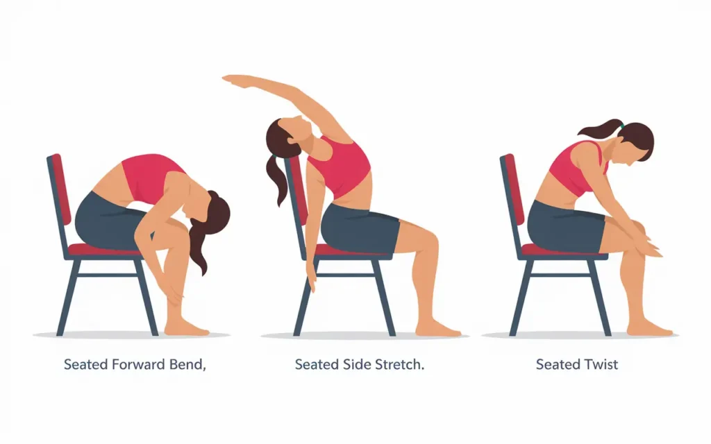 Illustration of various chair yoga for weight loss poses