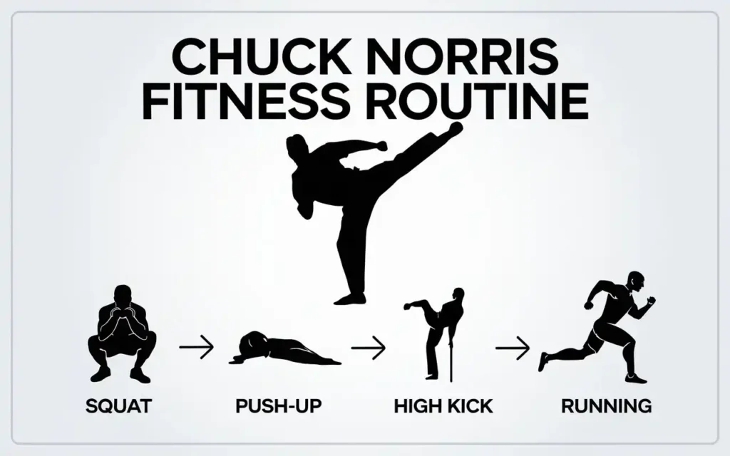 Chuck Norris health tips fitness routine with exercise illustrations