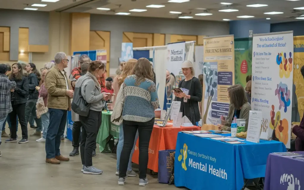 Community members attending a mental health fair