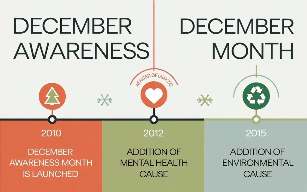 Timeline illustrating the history and evolution of December Awareness Month