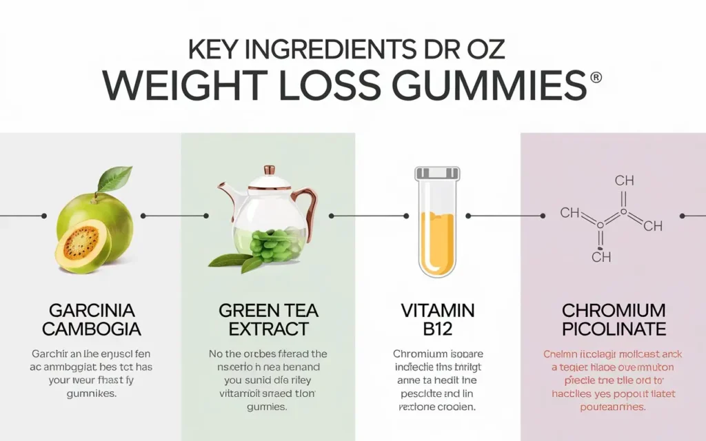 Ingredients of Dr Oz Weight Loss Gummies displayed neatly