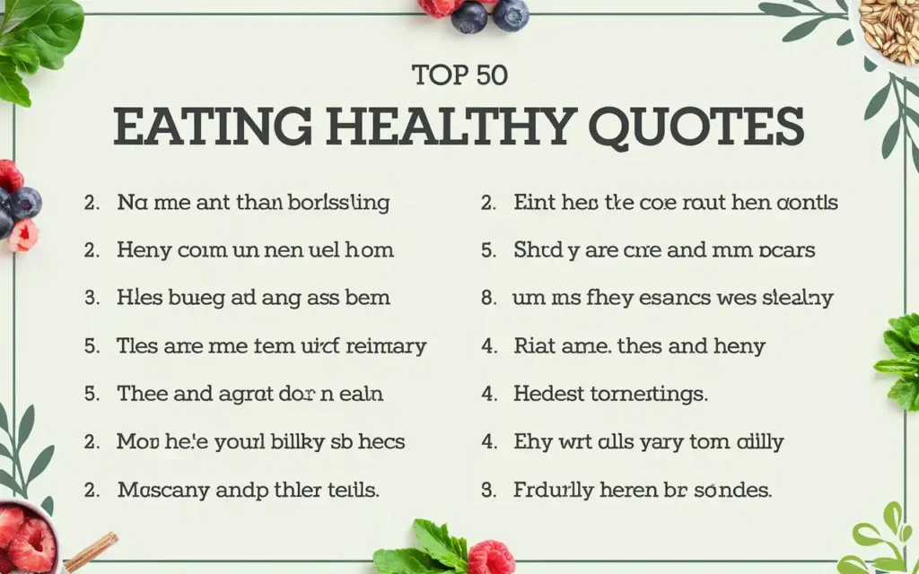 Top eating healthy quotes list with fresh ingredients background