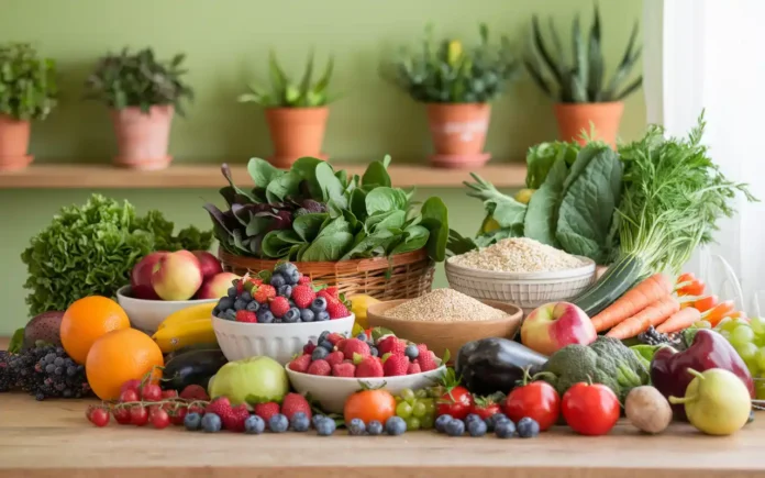 Eating Healthy Today: Fresh Fruits and Vegetables on a Table