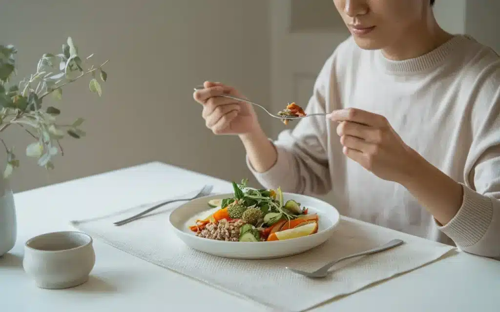 Eating Healthy Today: Person Practicing Mindful Eating with a Healthy Meal