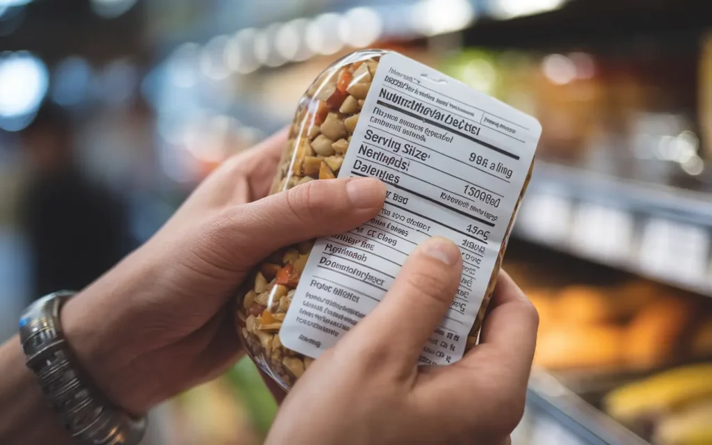 Eating Healthy Today: Close-Up of Hand Reading Nutritional Labels on Food Packaging