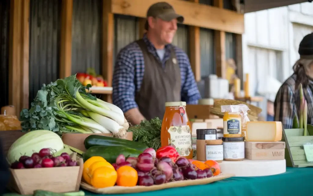 Vermont farmers displaying fresh produce at a market