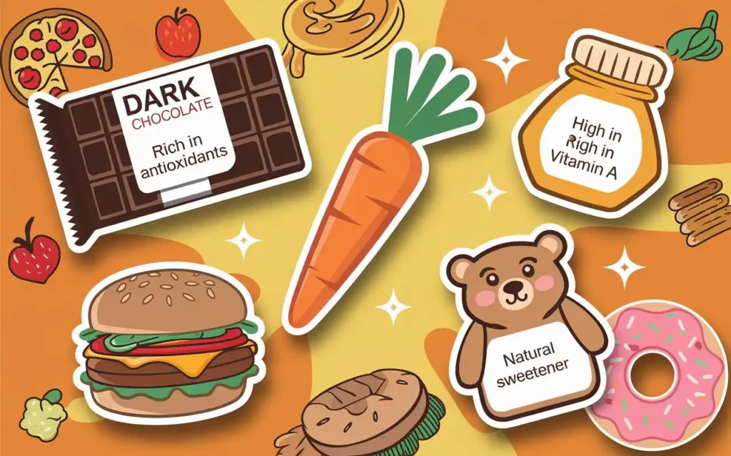 Surprising nutrition facts about healthy eating, with illustrated food items