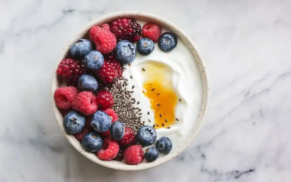 Greek yogurt with berries as a high-protein snack 