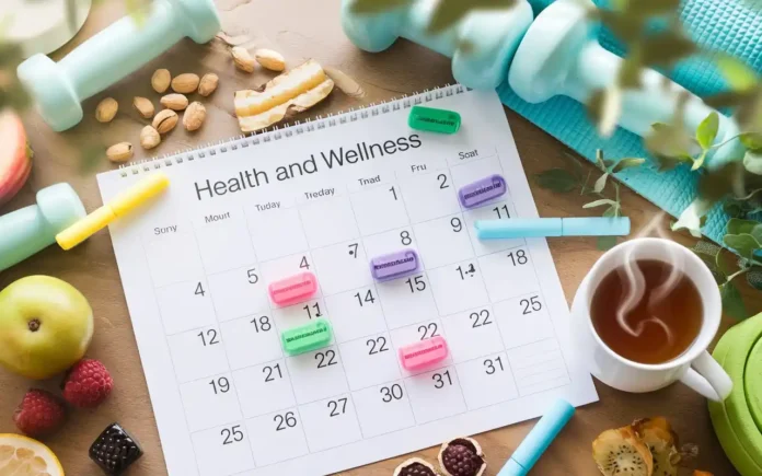 Health and wellness calendar with monthly planning and activities