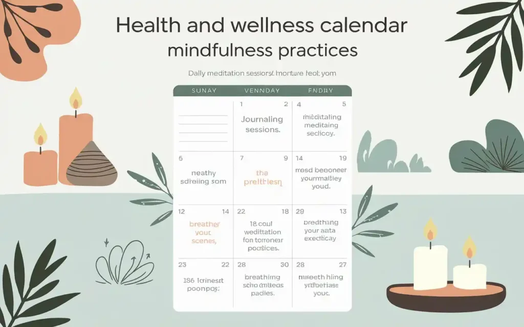 Mindfulness practices on a health and wellness calendar