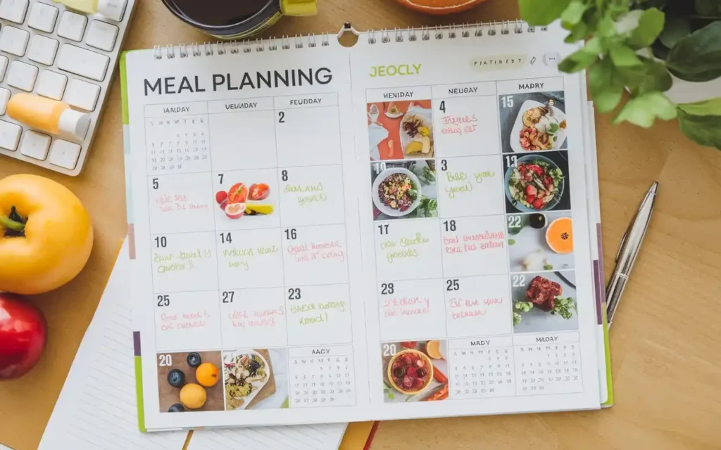 Nutrition planning on a health and wellness calendar
