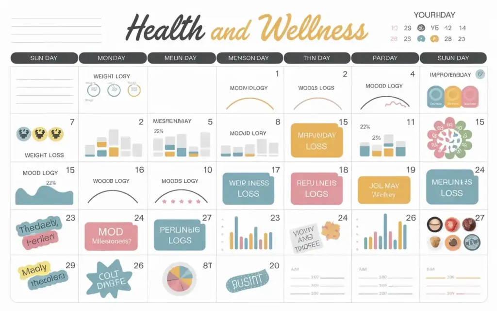 Tracking progress on a health and wellness calendar