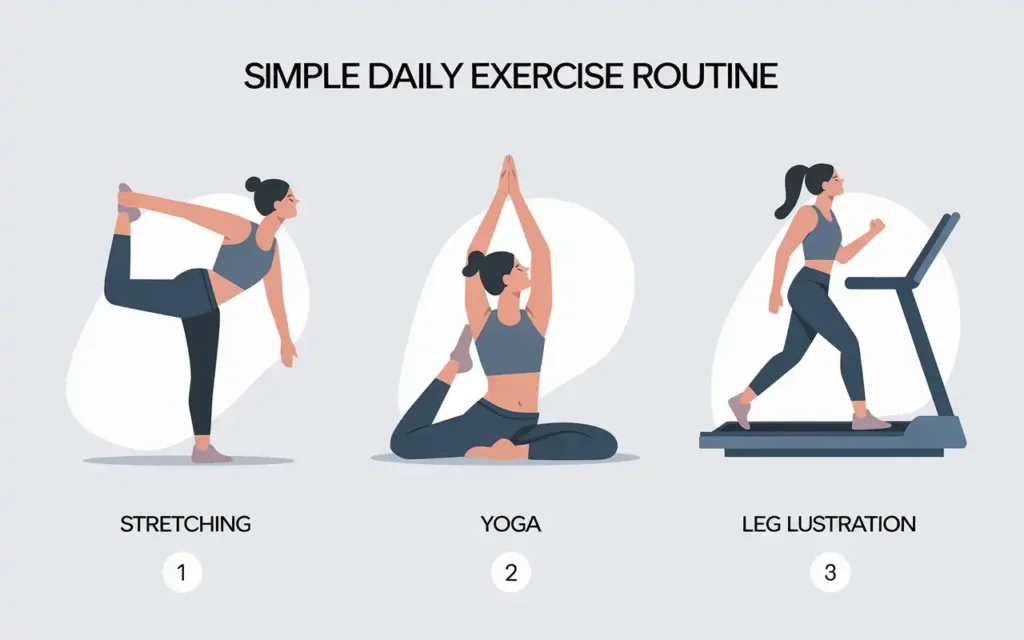 Health tips images demonstrating a daily exercise routine