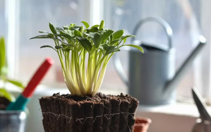 Healthy 1 week old seedling thriving in a garden setting