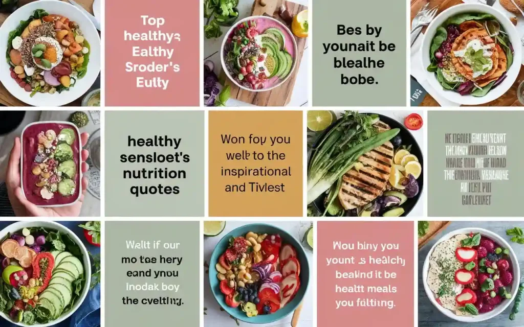 Top nutrition quotes displayed with colorful healthy meals