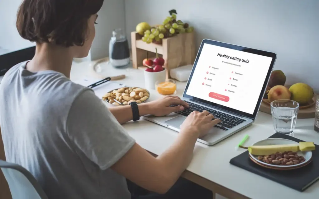 Person taking a healthy eating quiz on a laptop