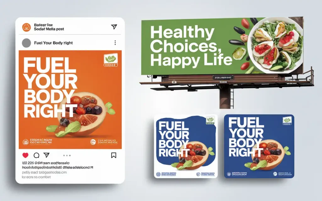 Marketing campaign visuals using healthy eating slogans
