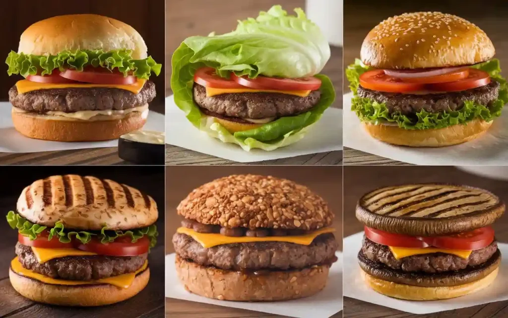 Healthy hamburger recipes with bun alternatives such as lettuce wraps and whole grain buns