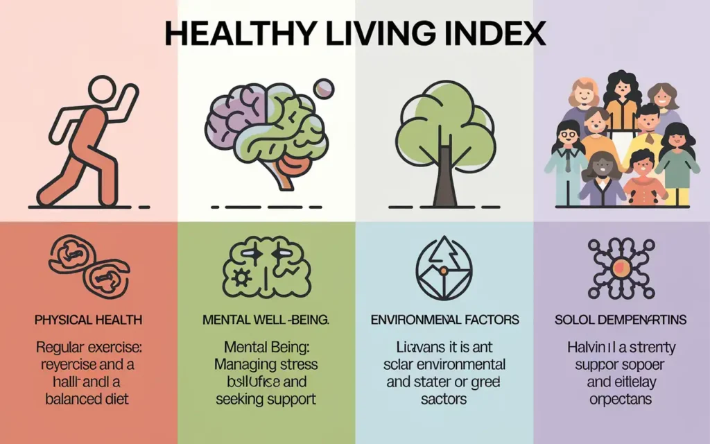 Components of Healthy Living Index Meaning with icons