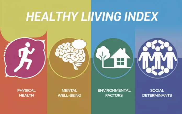 Healthy Living Index Meaning illustration showing key health metrics