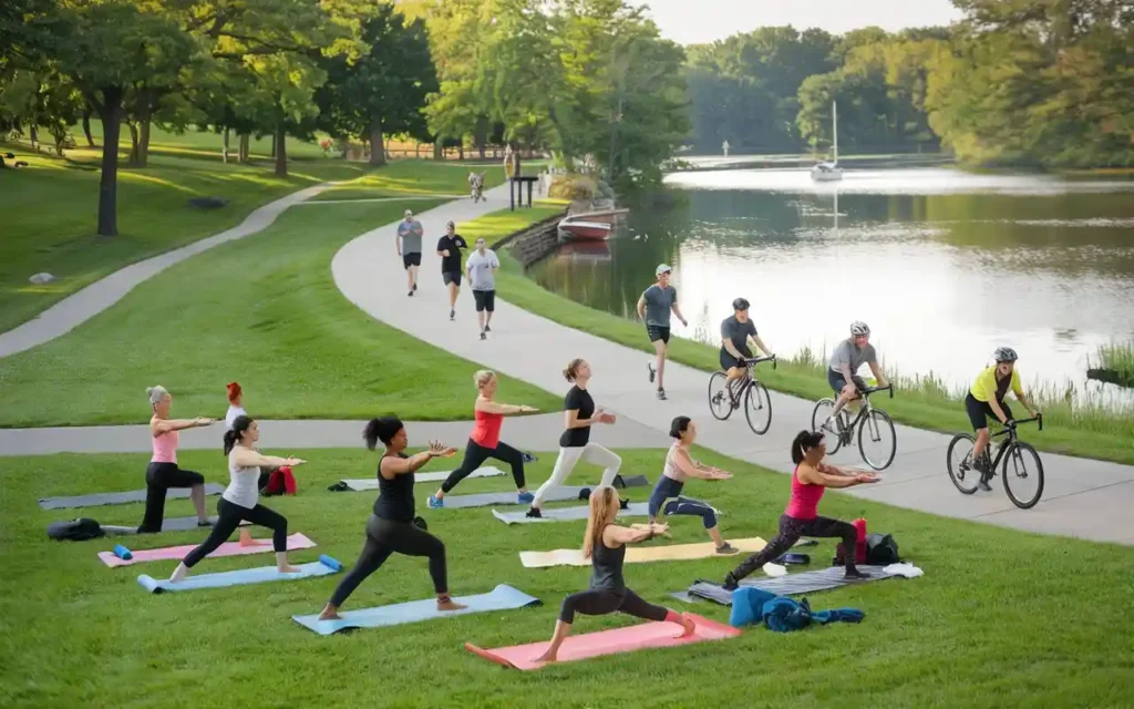 People exercising outdoors promoting healthy living Liberty Lake. 