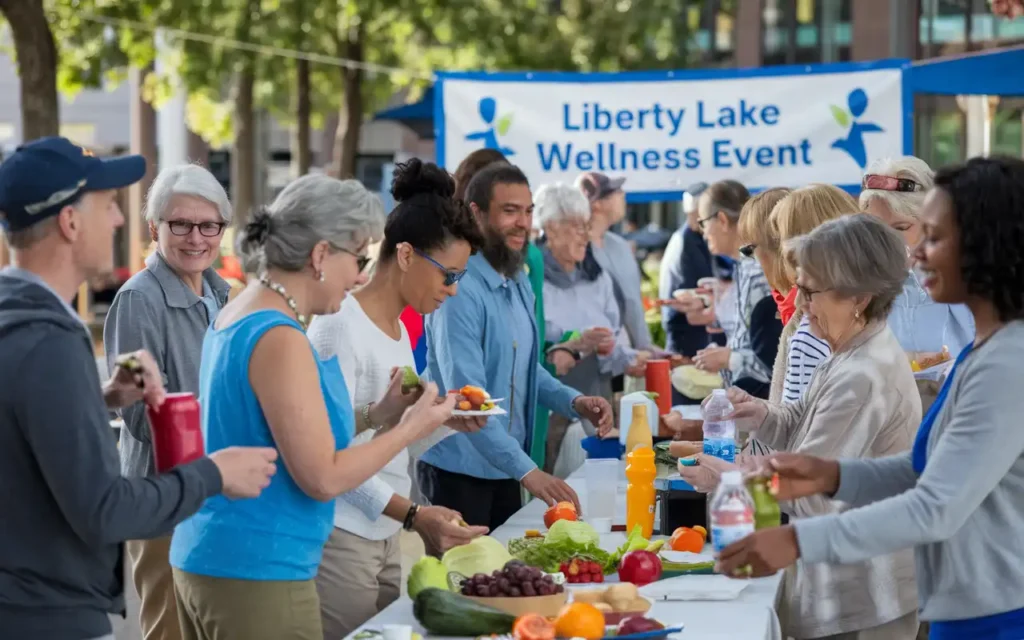 Community members embracing healthy living Liberty Lake through group activities. 