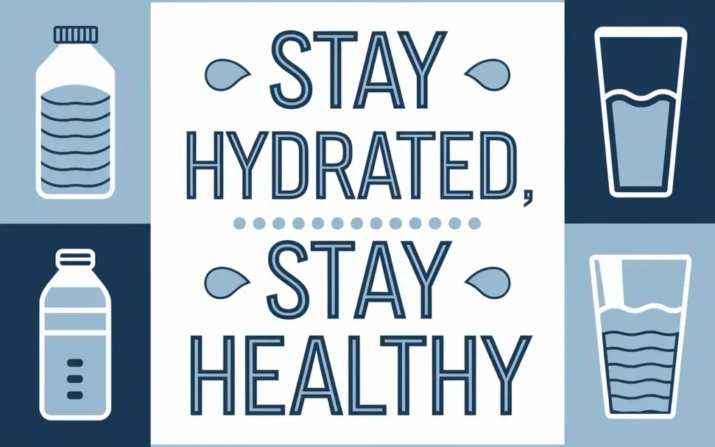 Healthy living poster highlighting the importance of hydration with water-related graphics