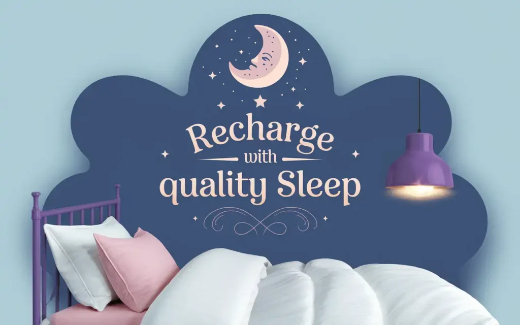 Healthy living poster promoting adequate sleep with restful imagery and soothing colors