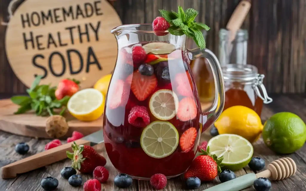 Homemade healthy soda being mixed in a pitcher