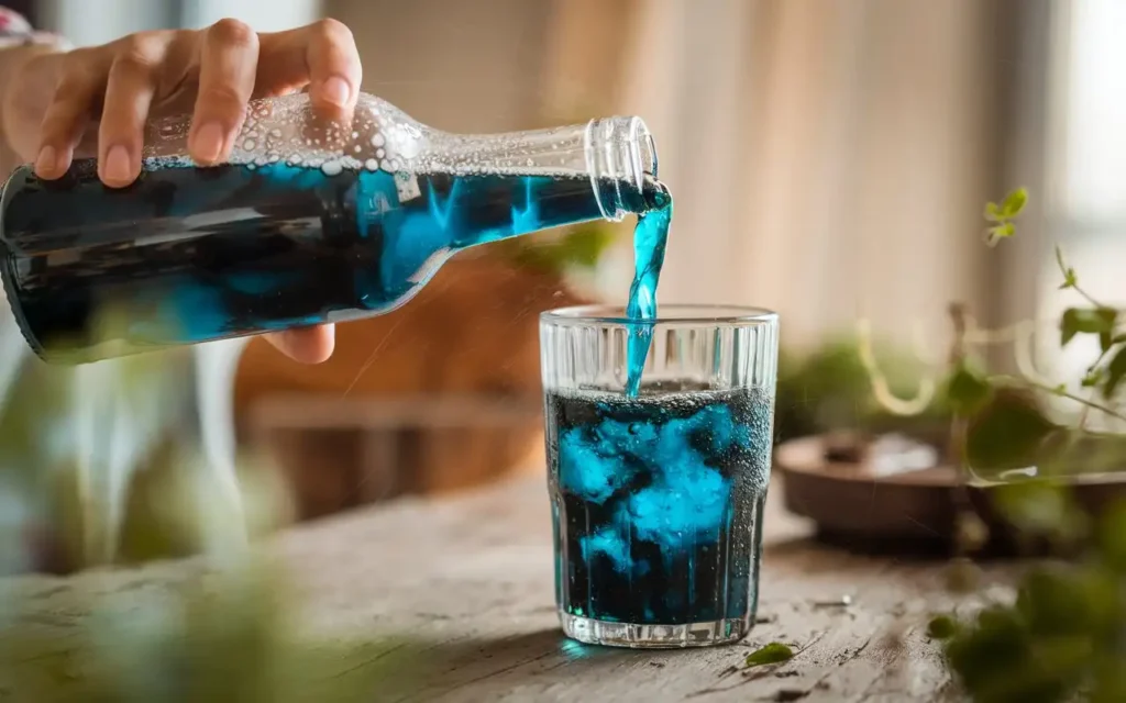 Person pouring healthy soda into a glass