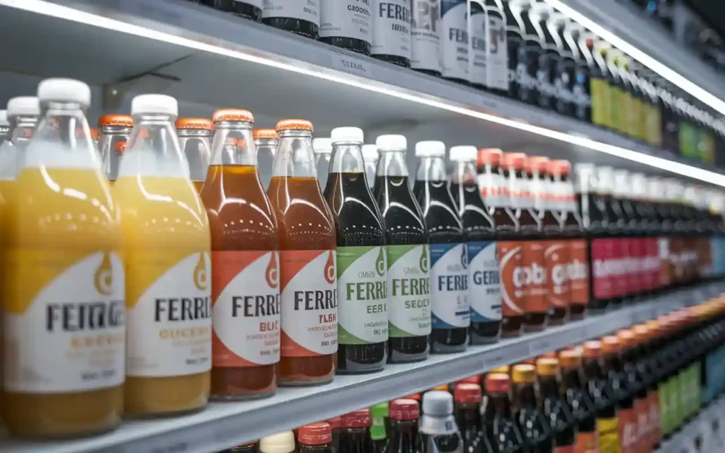 Top healthy soda brands displayed on a shelf