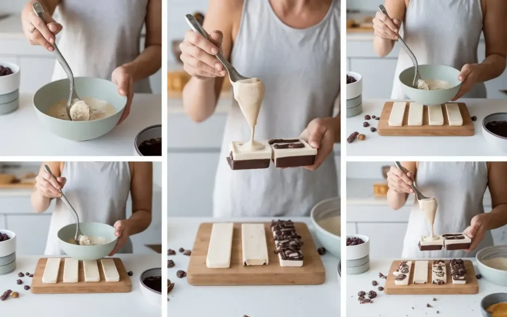 Homemade healthy ice cream bars being prepared in the kitchen.
