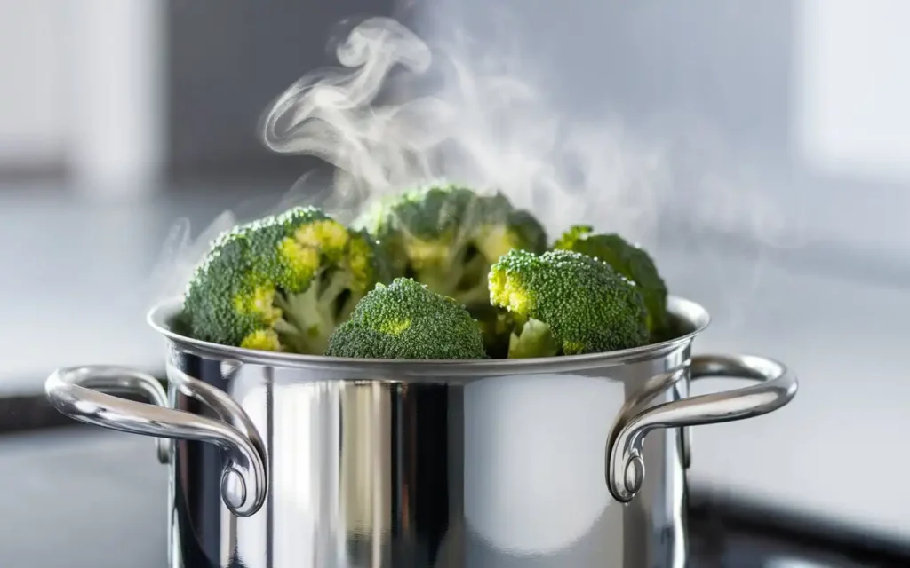 How to cook broccoli healthy by steaming in a stainless steel steamer