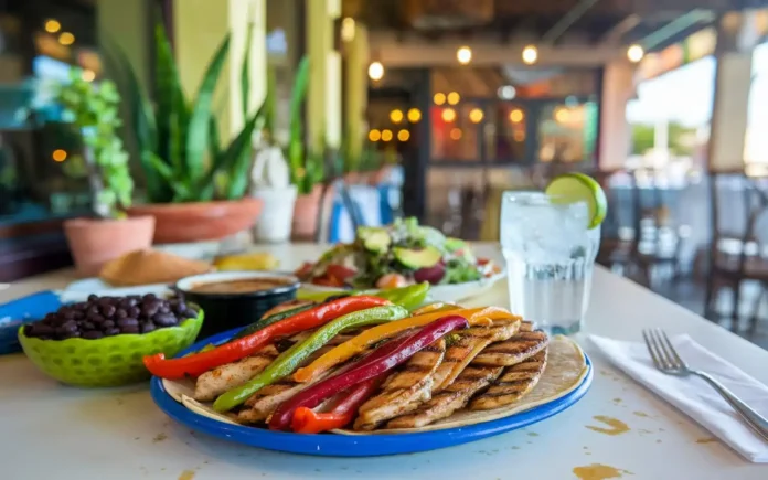 Healthy Mexican restaurant meal with fresh vegetables and lean proteins