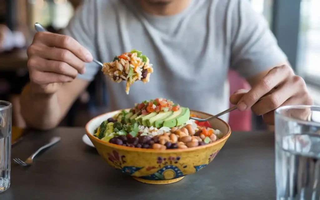 Practicing mindful eating at a Mexican restaurant