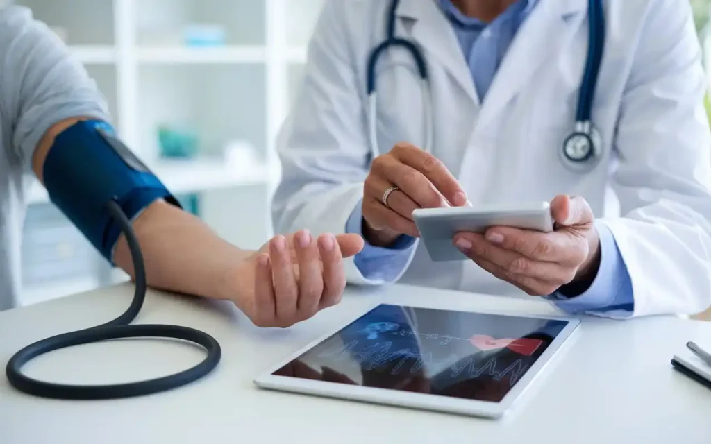 Doctor conducting a cardiovascular checkup for healthy arteries and veins