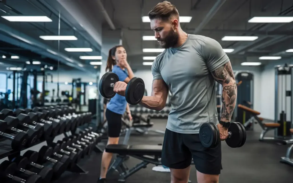 Trainer assisting a client with proper form to prevent injuries