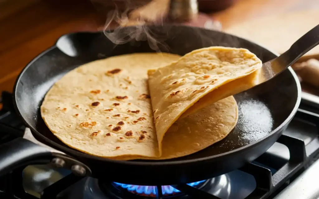 Healthy tortillas cooking on a skillet