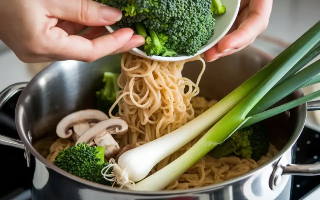 Adding Fresh Vegetables to Instant Noodles for a Healthy Meal