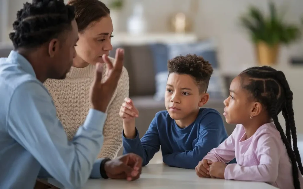 Family members having a calm and open conversation