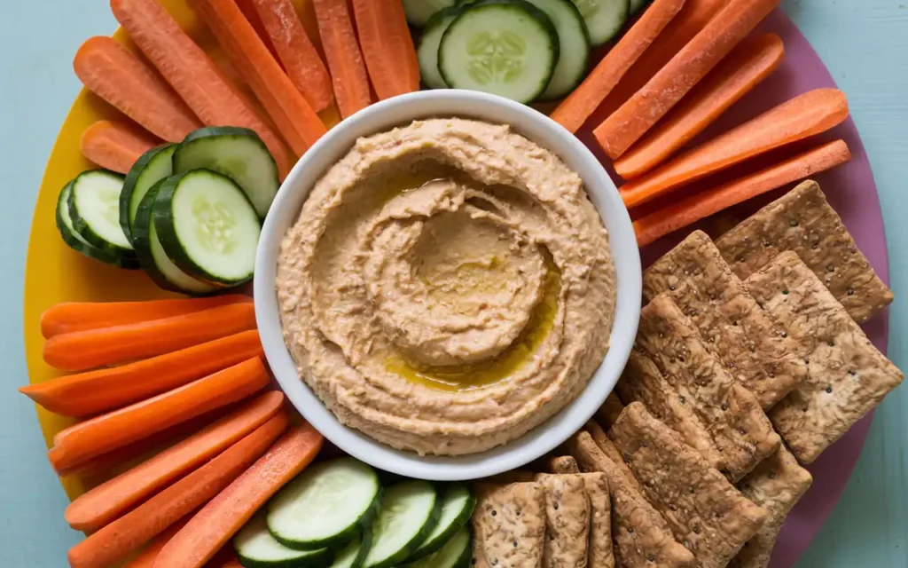 Hummus with carrots and cucumbers for protein