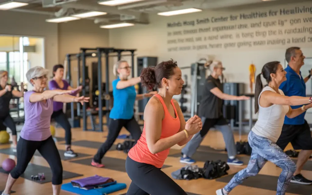 Participants engaging in a fitness class at Melinda Hoag Smith Center for Healthy Living.
