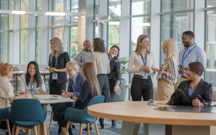 Employees participating in mental health awareness activities to promote well-being